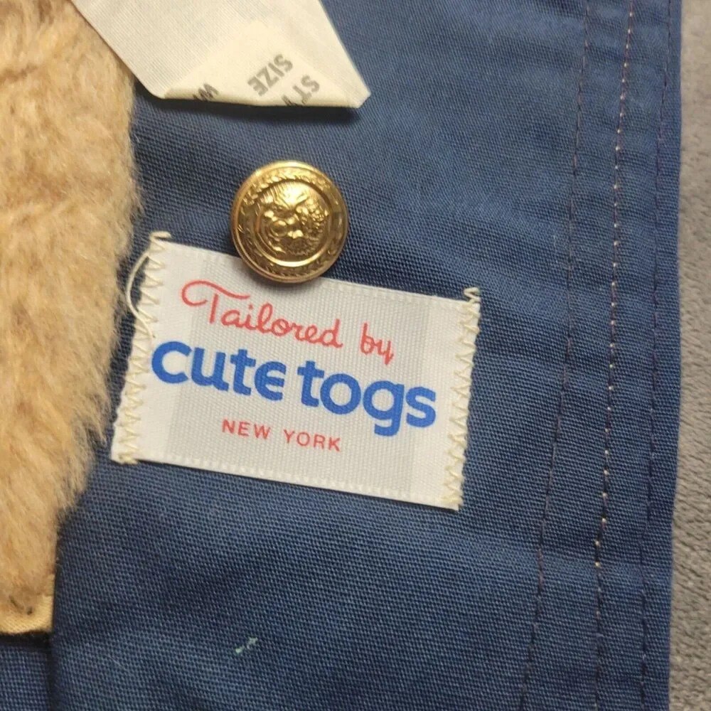 Vintage Navy Blue Kids Peacoat With Faux Fur Lining By Cute Togs Double-Breasted
